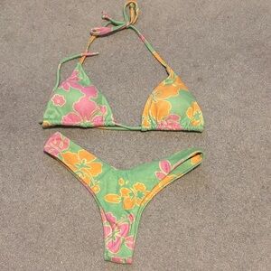 Aurelle Green and Orange Bikini Set